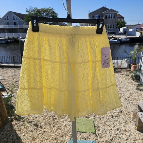 Wild Fable Yellow Eyelet Mini Skirt XS High Waist Cotton Lined Summer Skirt NWT - Picture 1 of 4